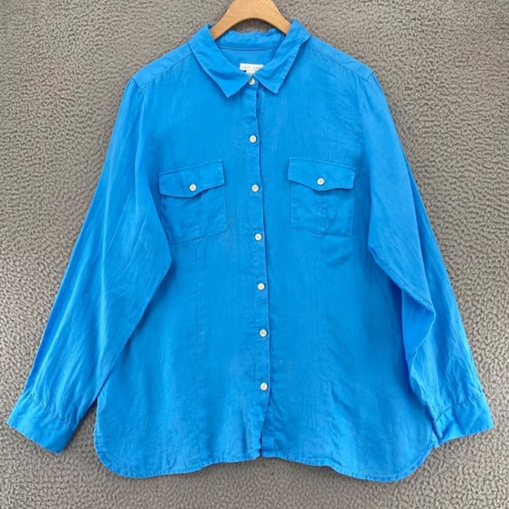 Blue Button-Up Women's Top
